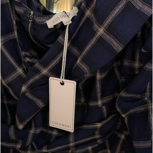 NWT Flawless Large Anthropologie Lulumari Blue Plaid V-Neck Crop Blouse - Picture 3 of 7